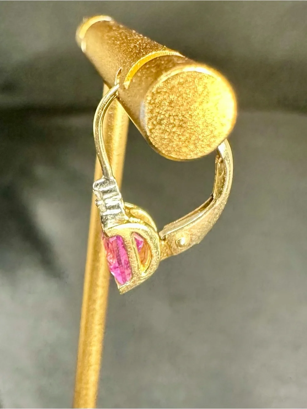 Vintage 10K Gold Pink Gemstone Leverback Earring Single Estate 1.18g